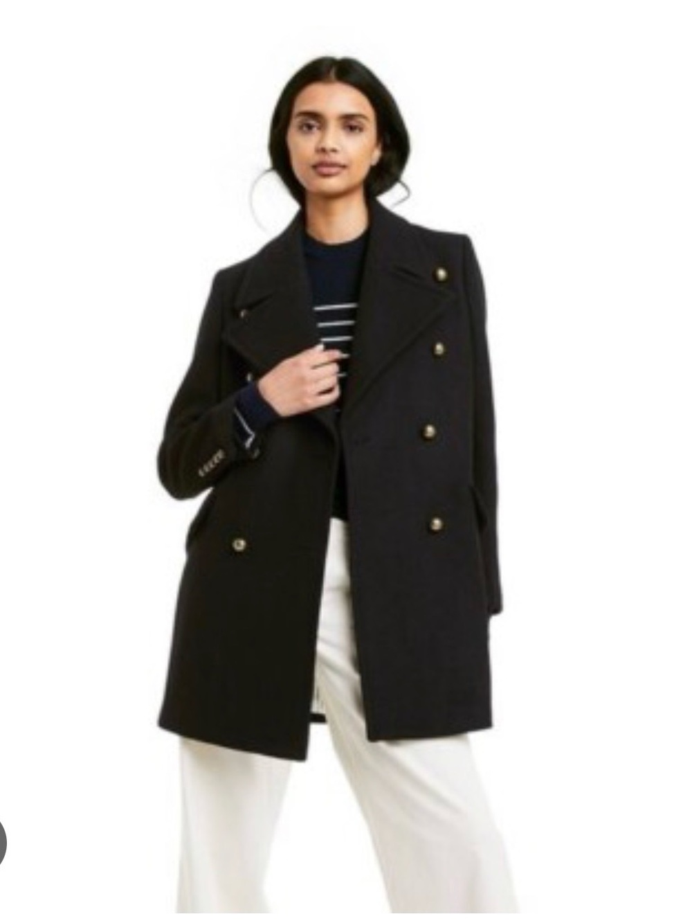 Wool Blend Double-Breasted Black Peacoat